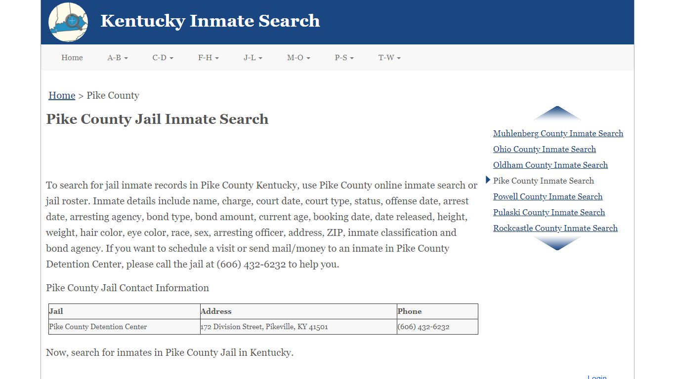 Pike County KY Jail Inmate Search